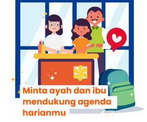 Ilustrasi ayah dan ibu memberikan semangat kepada anak remaja di meja belajar